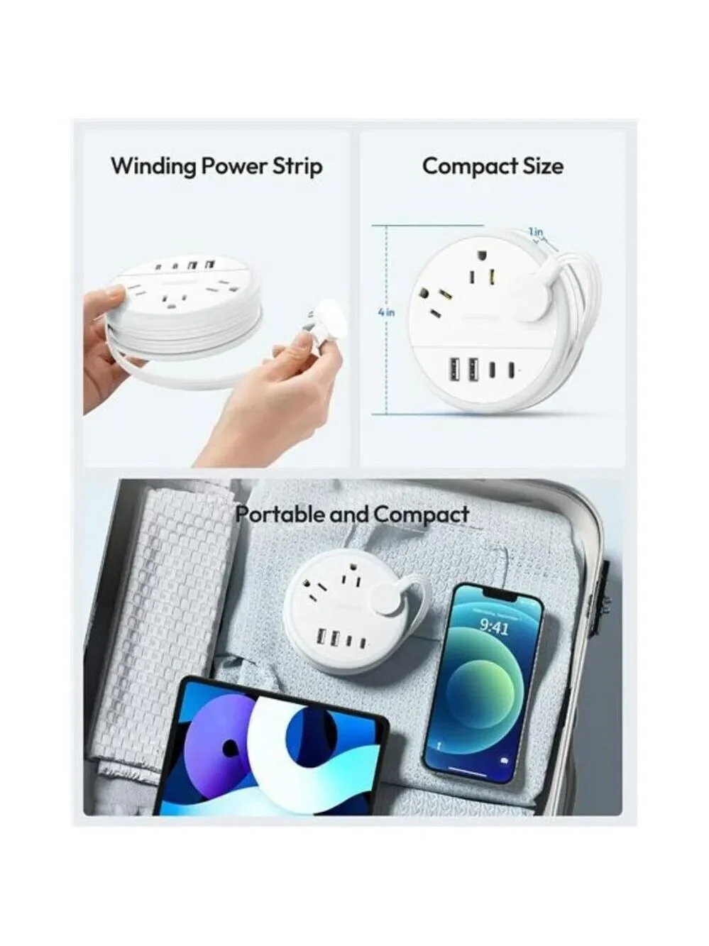 NTONPOWER Travel Power Strip USB C Extension Cord Cruise Essentials 4FT